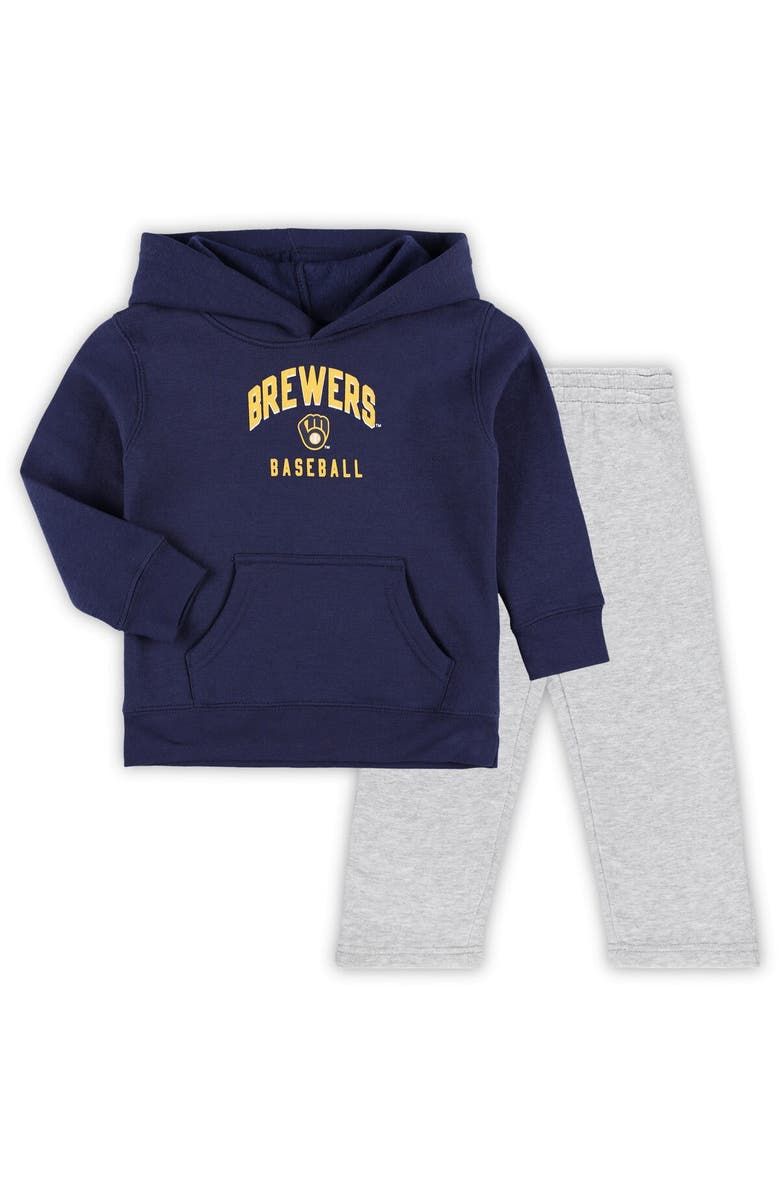 Outerstuff Toddler Navy/Gray Milwaukee Brewers Play-By-Play Pullover Fleece Hoodie & Pants Set, Main, color, 