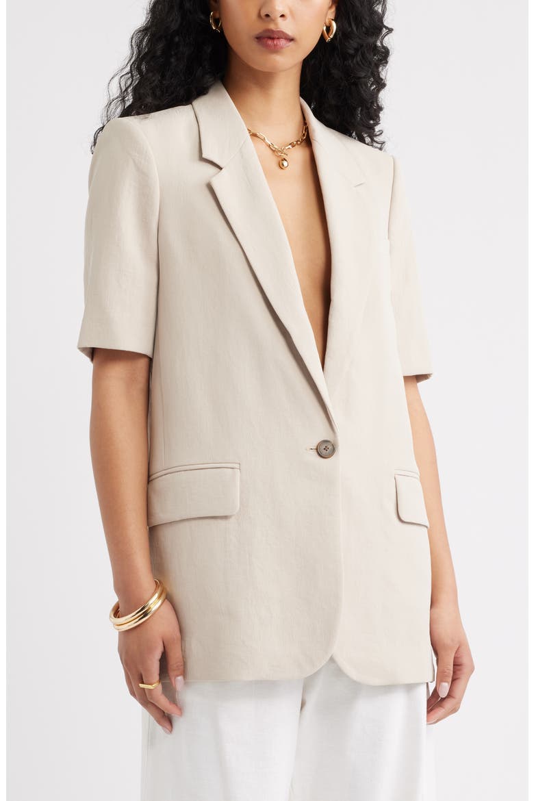 Curator Crepe Short Sleeve Blazer, Main, color, GREY FEATHER