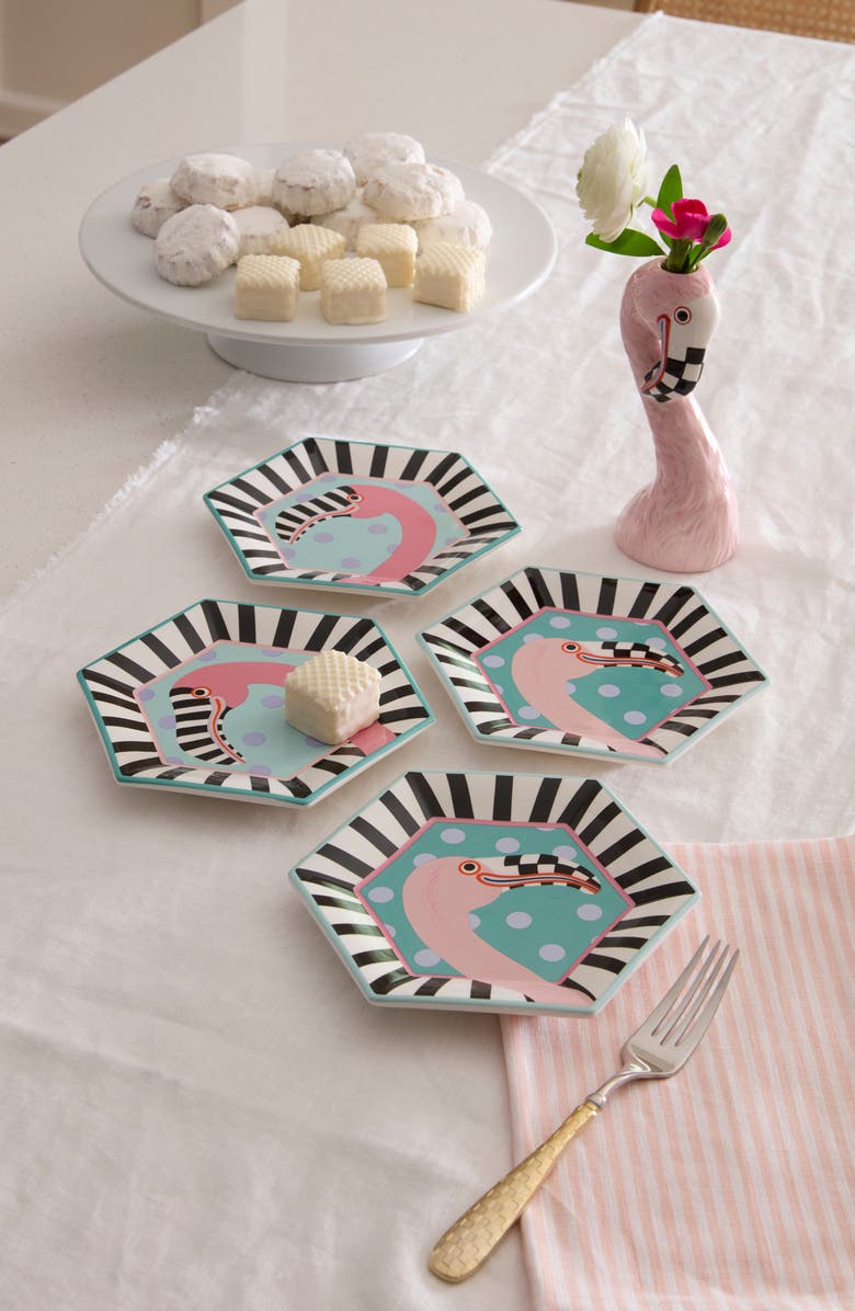 MACKENZIE CHILDS Patience Brewster Flamingo Set of 4 Dessert Plates, Alternate, color, Multi