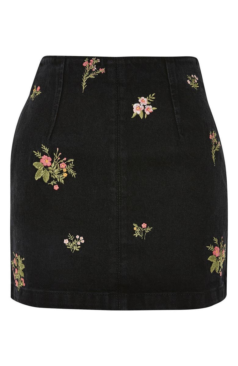 Topshop Romantic Floral Denim Miniskirt, Alternate, color, 