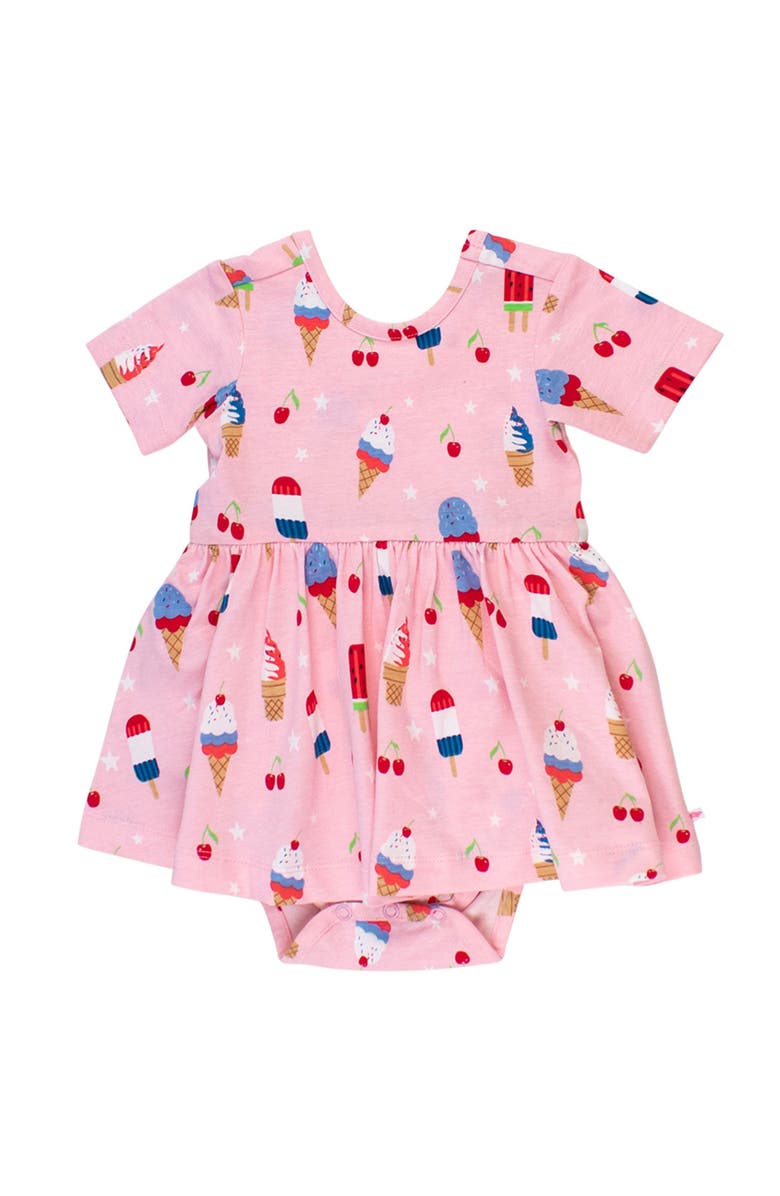 RuffleButts Baby/Toddler Knit Short Sleeve Twirl Romper, Main, color, Sweet Freedom