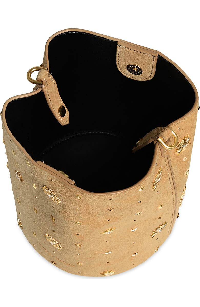 Rebecca Minkoff Evil Eye Studded Leather Bucket Bag, Alternate, color, Sesame
