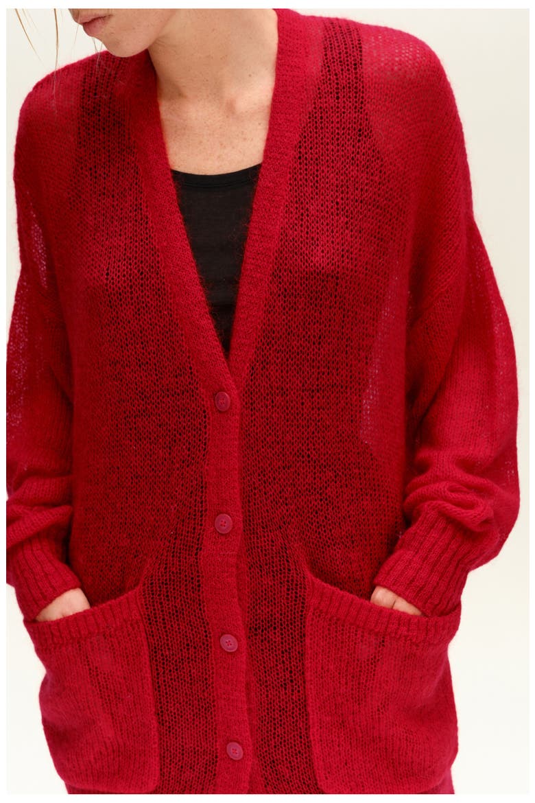 Long Mohair Cardigan With Contrast Trim, Alternate, color, RED