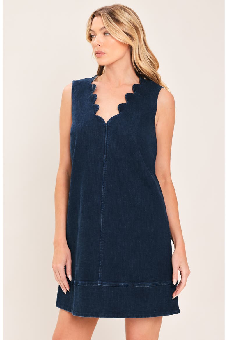 Scalloped Sleeveless Denim MInidress, Alternate, color, DARK INDIGO
