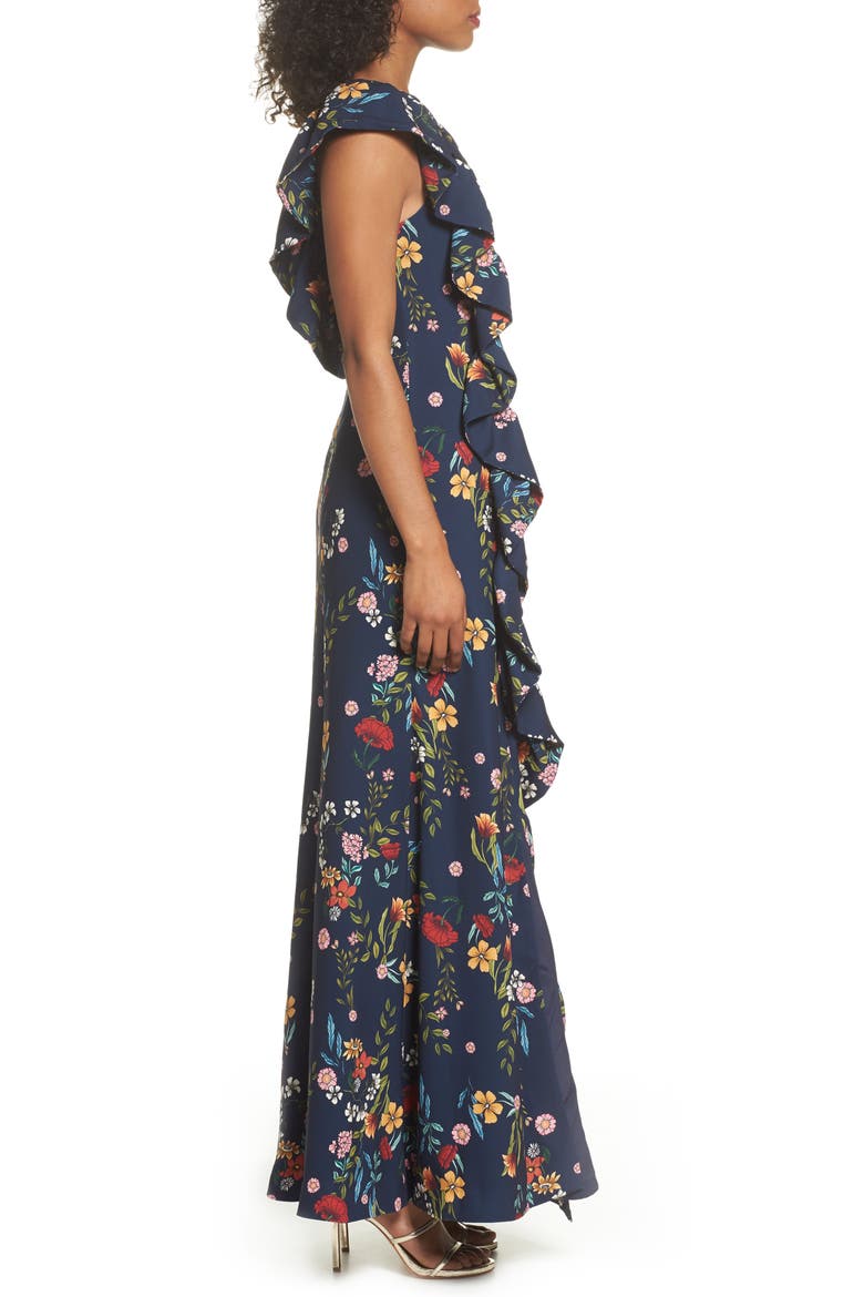 No Matter Floral One-Shoulder Gown, Alternate, color, NAVY FLORAL