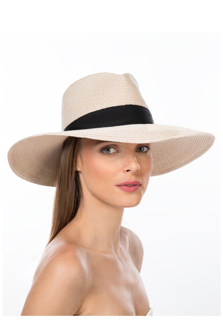 Daphne Broad Brim Straw Fedora, Alternate, color, CREAM/ BLACK