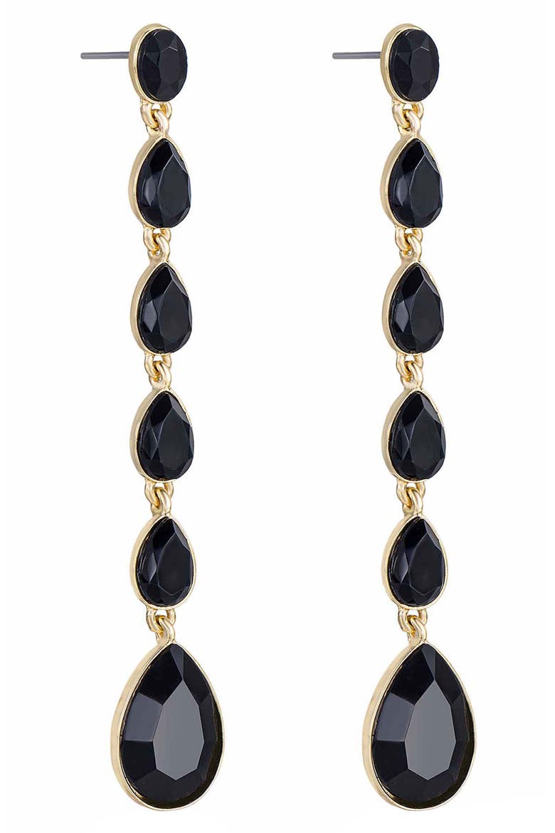 Teardrop Crystal Linear Earrings, Alternate, color, BLACK