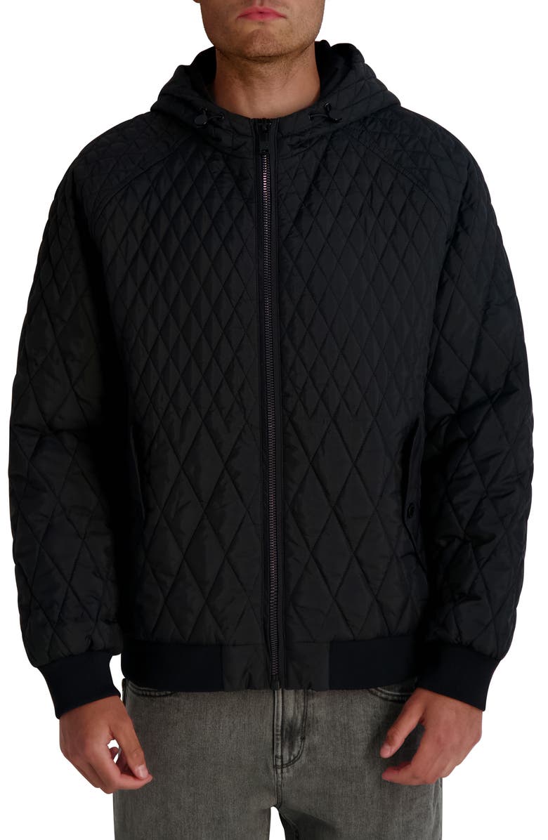 KARL LAGERFELD PARIS Hooded Diamond Quilted Jacket, Main, color, Black