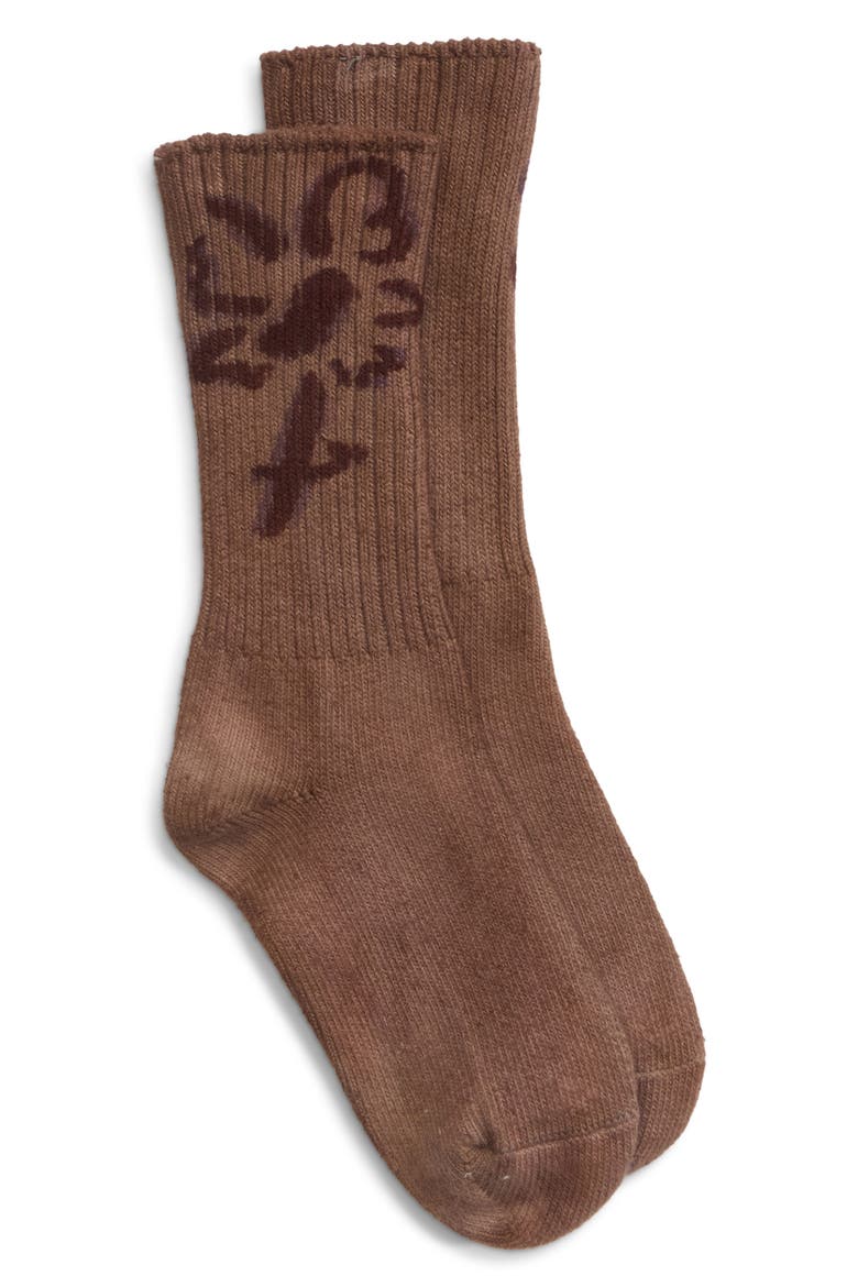 Print Organic Cotton Blend Crew Socks, Alternate, color, DARK CHARCOAL FLOWER POT