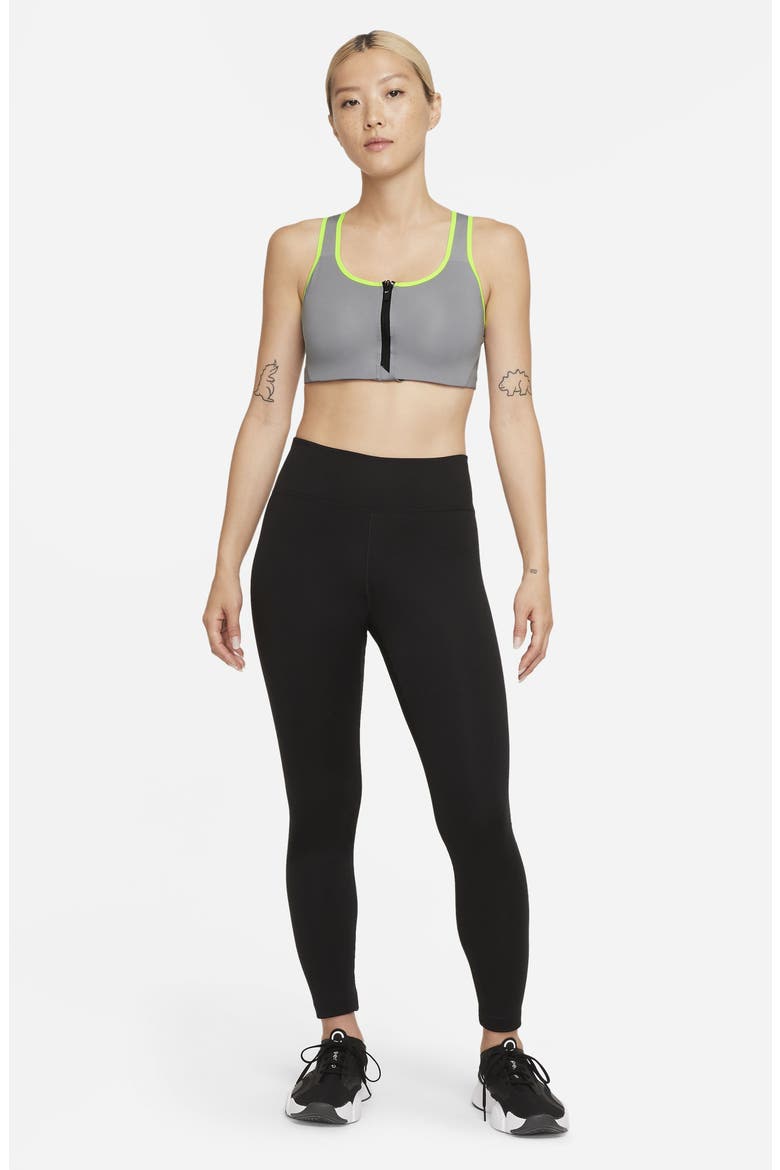 Dri-FIT Shape Front Zip Sports Bra, Alternate, color, PARTICLE GREY/ GREY/ VOLT