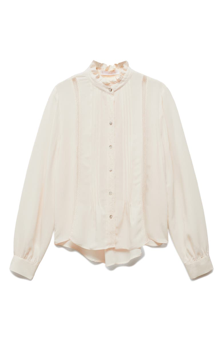 MANGO Lace Inset Button-Up Shirt, Alternate, color, 