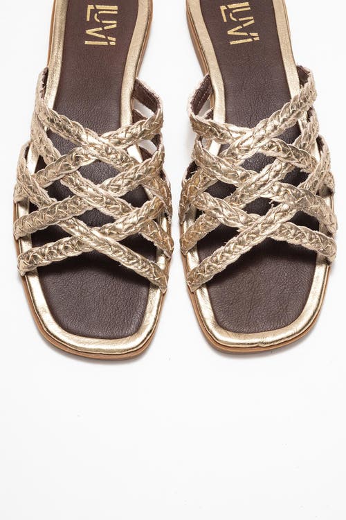 Forever & Always Shoes Alisha Leather Slide Sandal In Gold