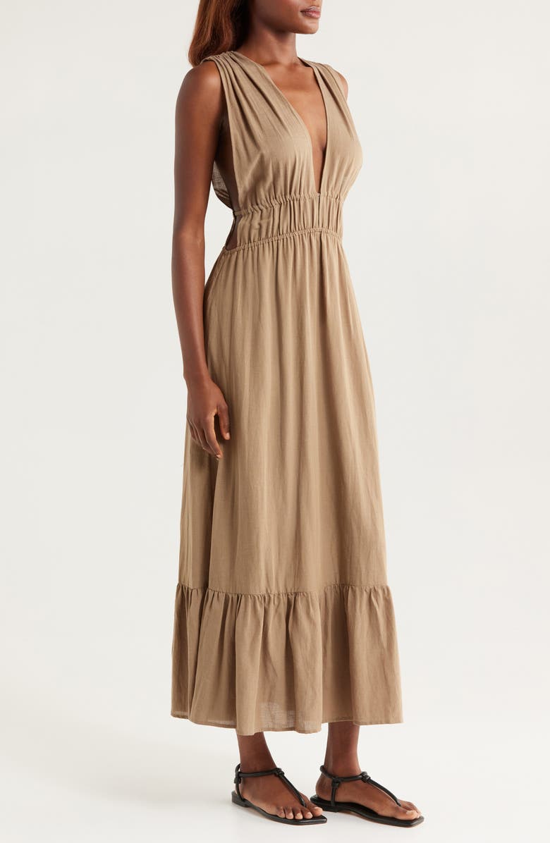 Nordstrom Ruched Plunge Maxi Cover-Up Dress, Alternate, color, Olive Covert