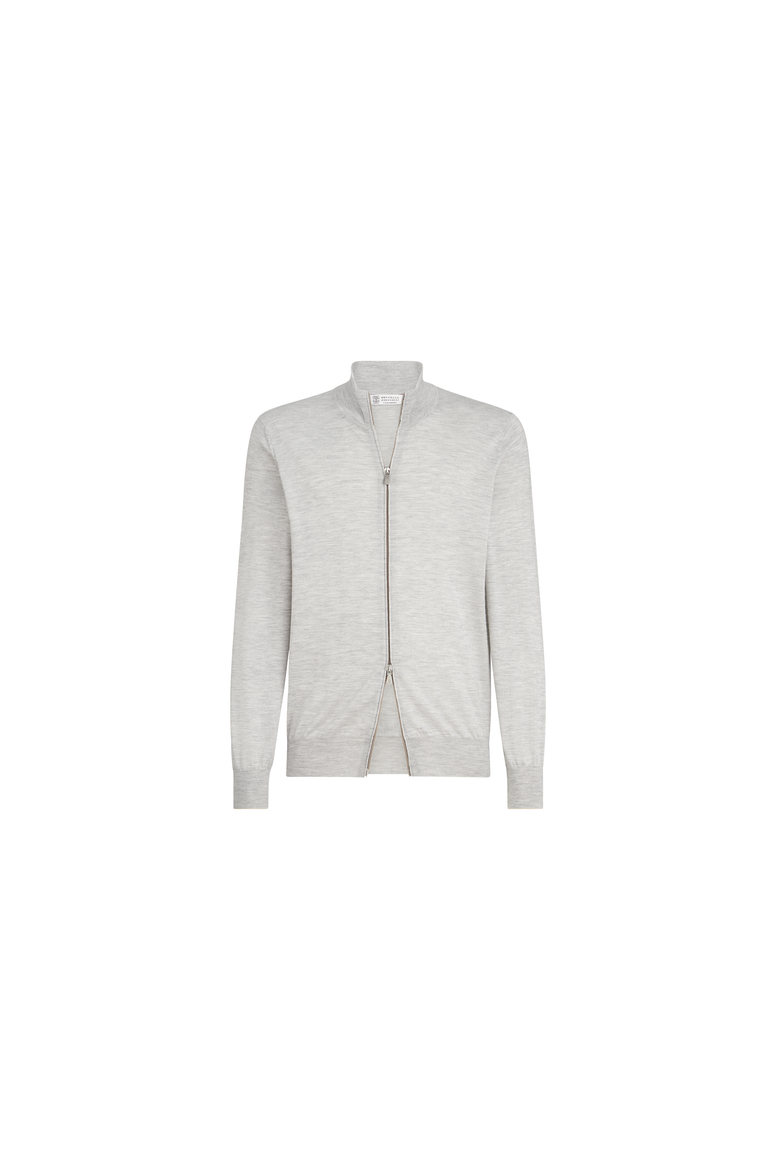 Cashmere and silk lightweight cardigan with zipper, Alternate, color, Pebble