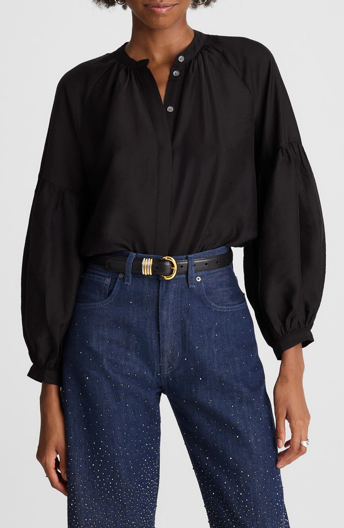 Madewell Shirred Balloon Sleeve Button-Up Top