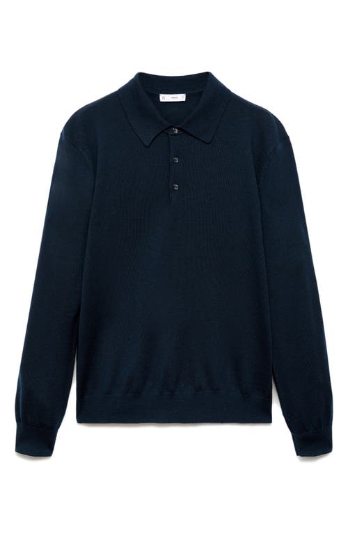 Mango Long Sleeve Wool Polo Sweater In Dark Navy