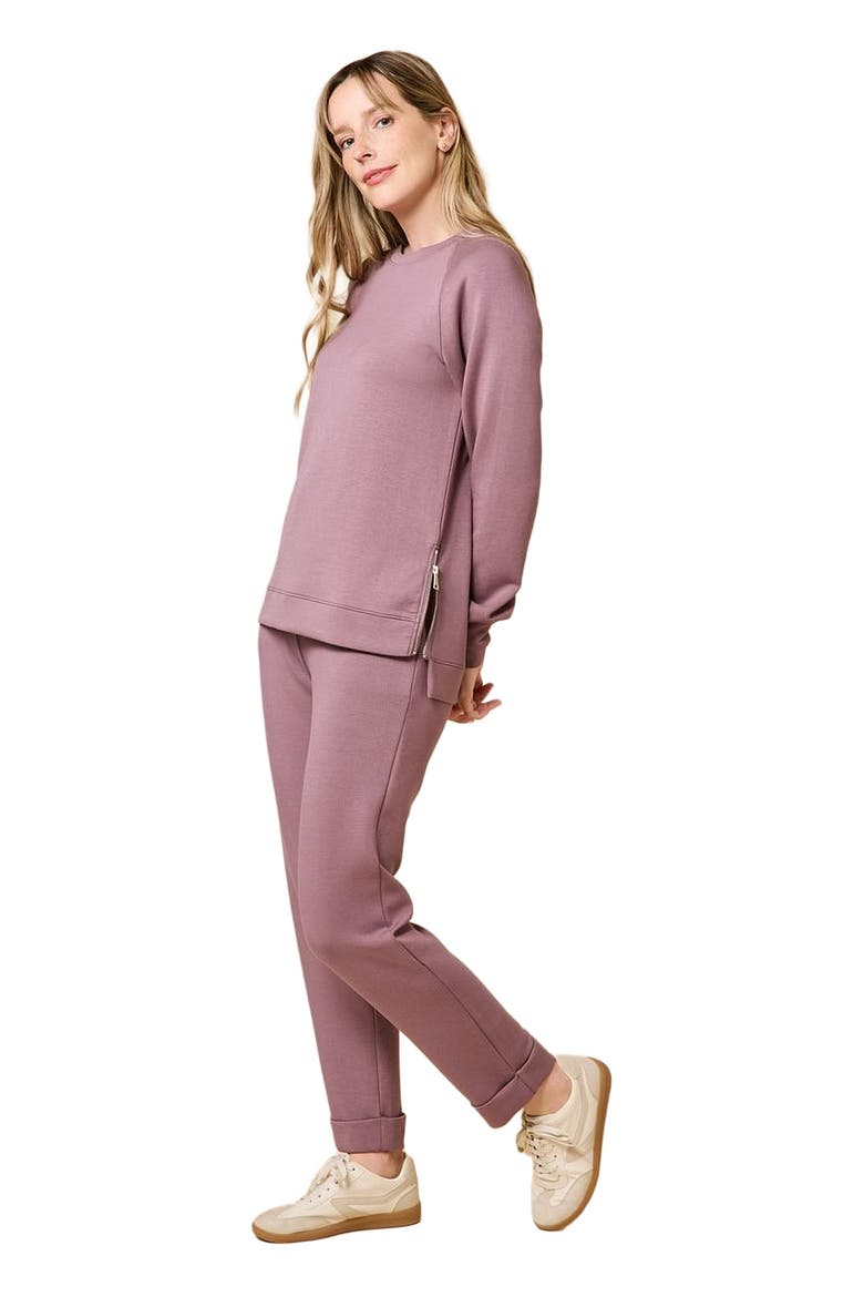 Athleisure Crewneck and Crop Pant Set, Alternate, color, Driftwood
