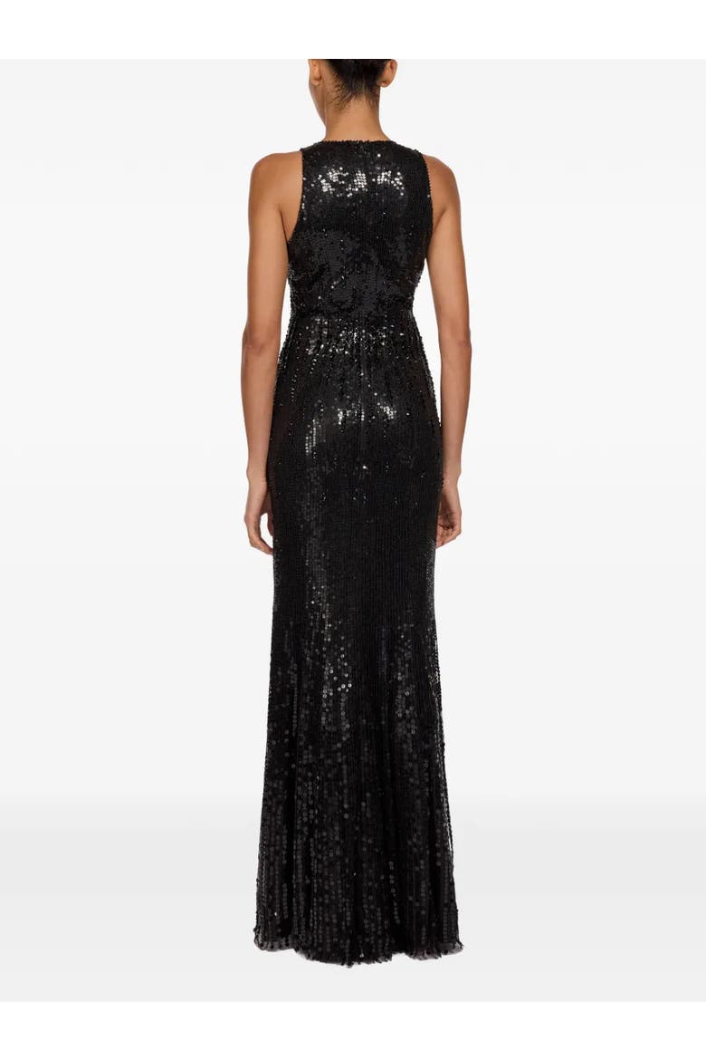 Black Flower Sequined V-Neck Maxi Dress, Alternate, color, Liquorice