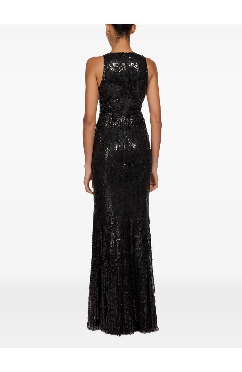 Jenny Packham Black Flower Sequined V-Neck Maxi Dress, Alternate, color, Liquorice