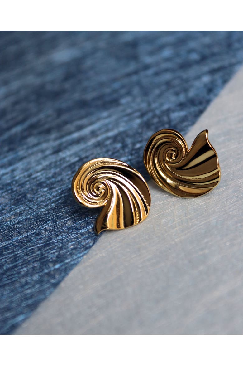 Waterproof Wave Stud Earrings, Alternate, color, Gold