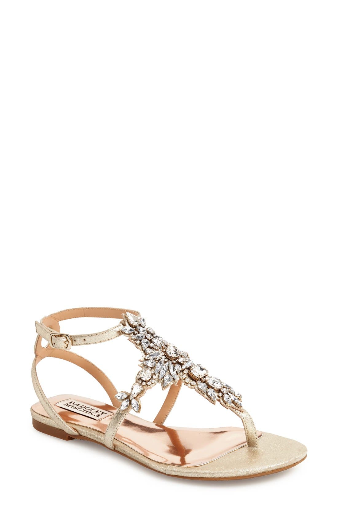 Badgley Mischka Collection Badgley Mischka 'Cara' Crystal Embellished Flat Sandal, Main, color, 
