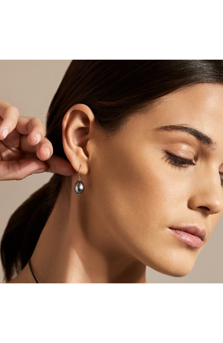 The Pearl Source Tahitian South Sea Teardrop Earrings, Alternate, color, Yellow Gold - Black Pearl