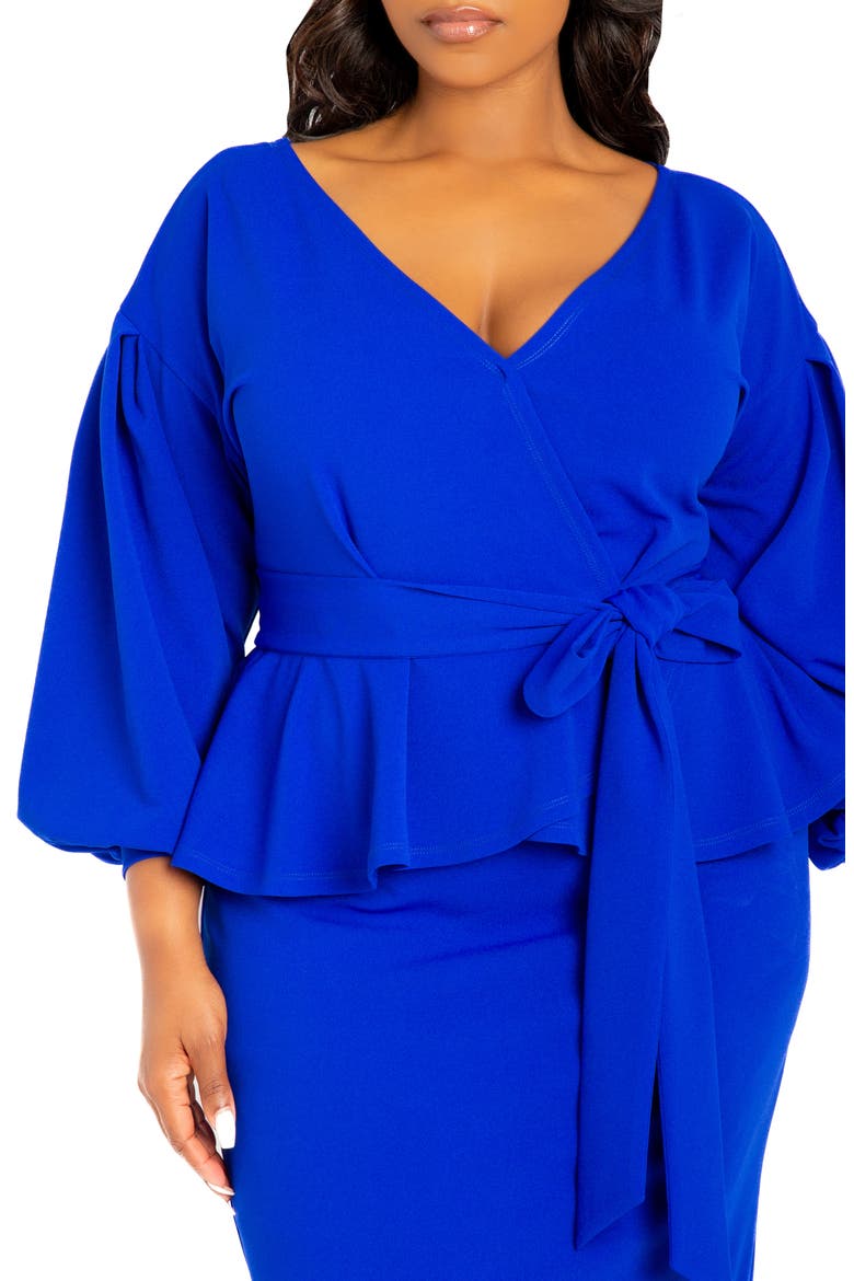 Convertible Shoulder Belted Peplum Midi Dress, Alternate, color, ROYAL BLUE