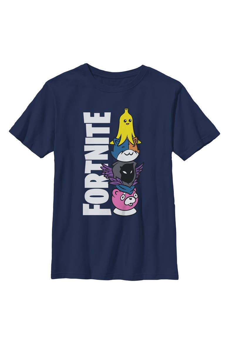 Boys Fortnite Cute Characters Logo T Shirt, Main, color, Navy Blue