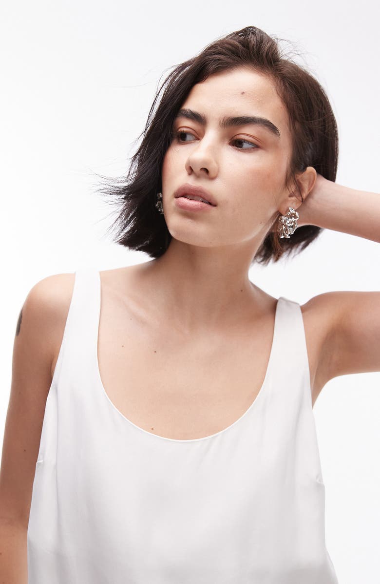 Topshop Scoop Neck Woven Tank, Alternate, color, Ivory