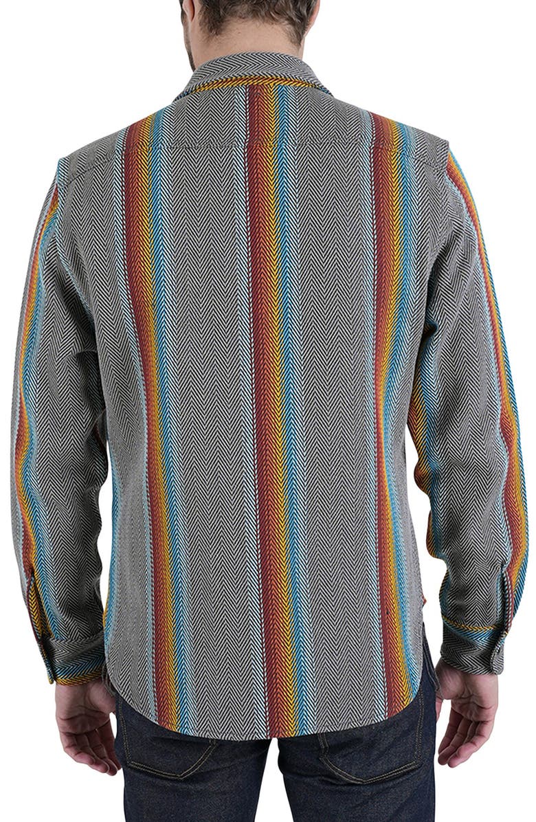 HIROSHI KATO The Brace Stripe Loose Weave Herringbone Button-Up Shirt, Alternate, color, Baja Gray