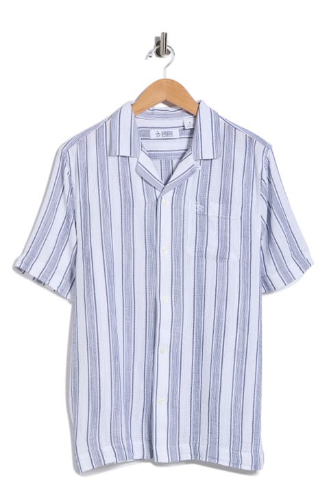 Textured Cotton Blend Camp Shirt
