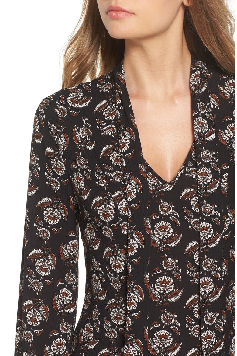 Tie Neck Floral Print Dress, Alternate, color, BLACK/ RUST/ IVORY