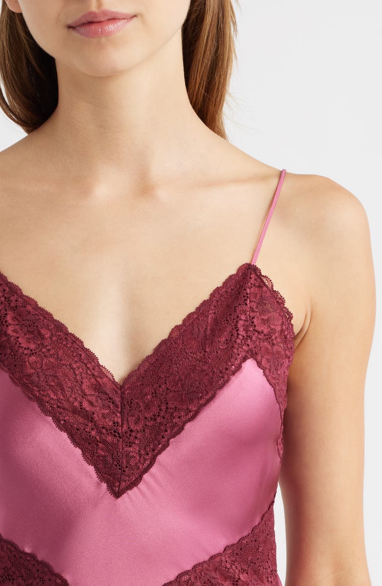LoveShackFancy Serita Lace Silk Slipdress, Alternate, color, Deep Rose