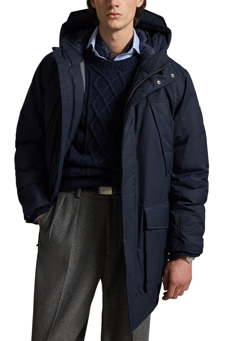 Longline Down Parka, Main, color, NAVY