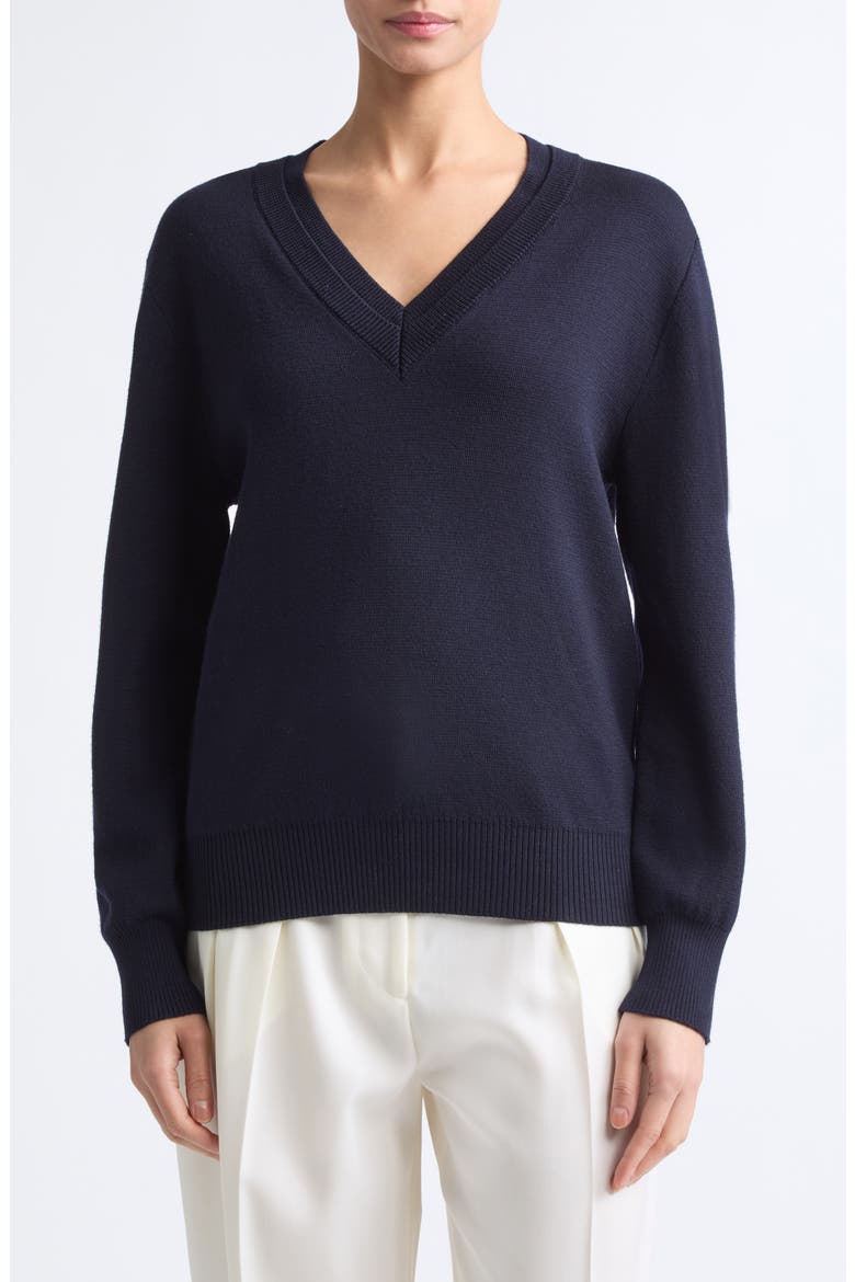 Double V-Neck Merino Wool Sweater, Main, color, NAVY