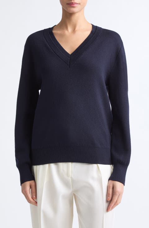 Double V-Neck Merino Wool Sweater