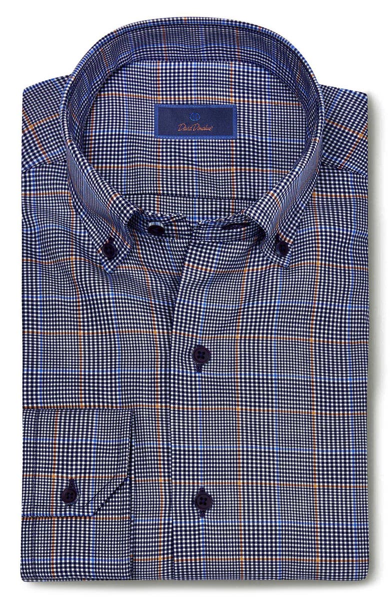 David Donahue Houndstooth Check Twill Button-Down Shirt, Main, color, 