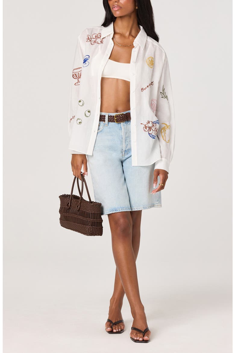 Trace Embroidered Button-Up Shirt, Alternate, color, WHITE PICNIC