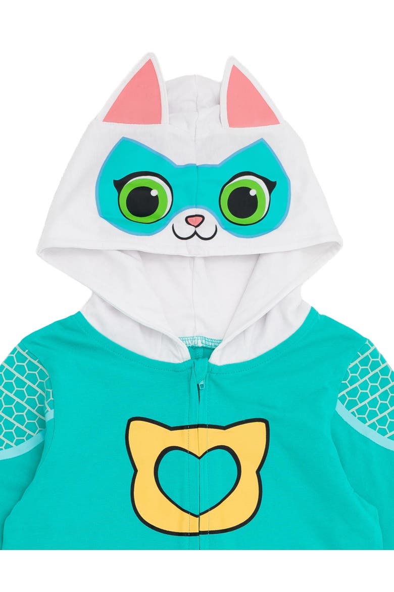 Super Kitties Cosplay Hooded One Piece, Alternate, color, Teal Bitsy