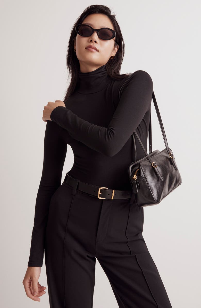 Madewell Turtleneck Thong Bodysuit, Alternate, color, True Black