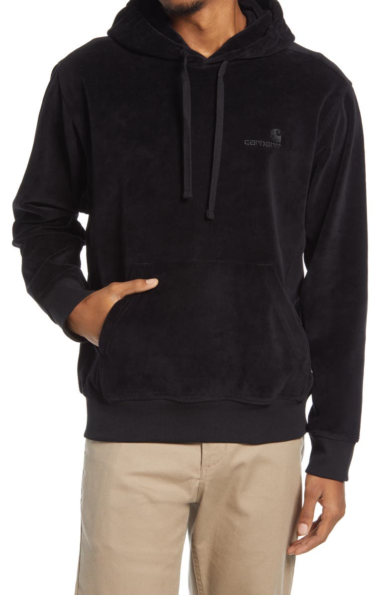 Carhartt Work In Progress Embroidered Velour Hoodie, Main, color, Black