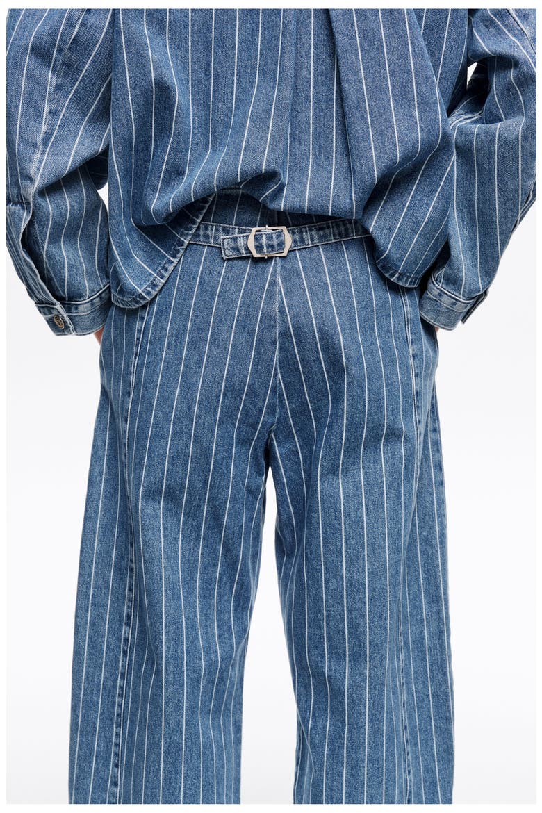 Striped Barrel Jeans With Buckle, Alternate, color, DENIM BLUE