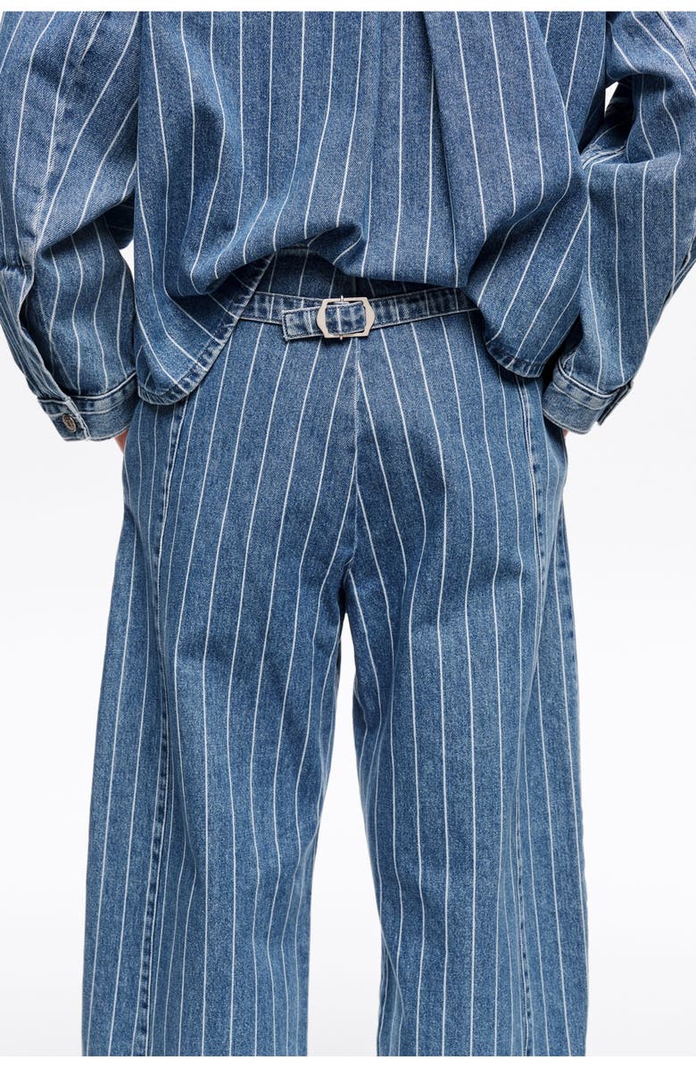 Bimba y Lola Striped Barrel Jeans With Buckle, Alternate, color, Denim Blue