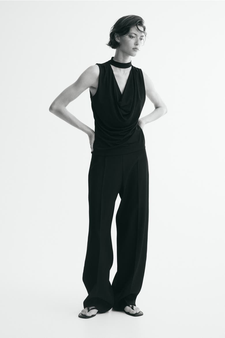 Draped Top With Stand-up Collar, Main, color, Black