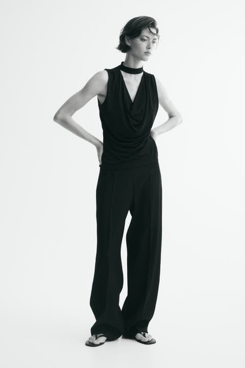 Draped Top With Stand-up Collar