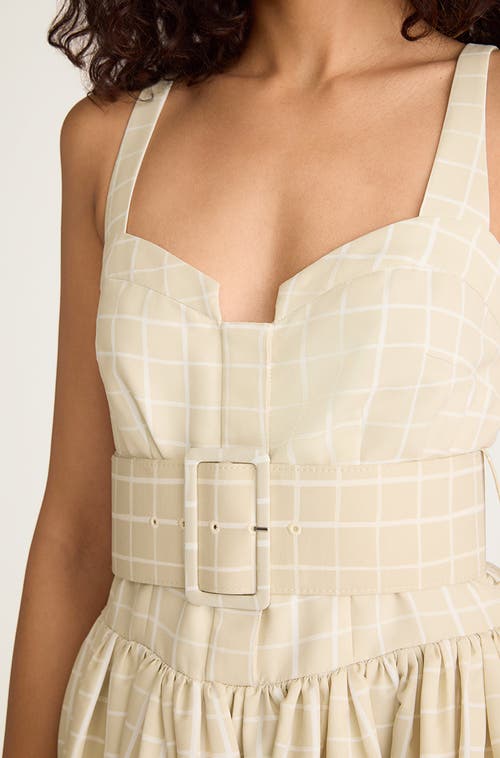 REBECCA TAYLOR REBECCA TAYLOR PAINTERLY WINDOWPANE BELTED BUSTIER DRESS