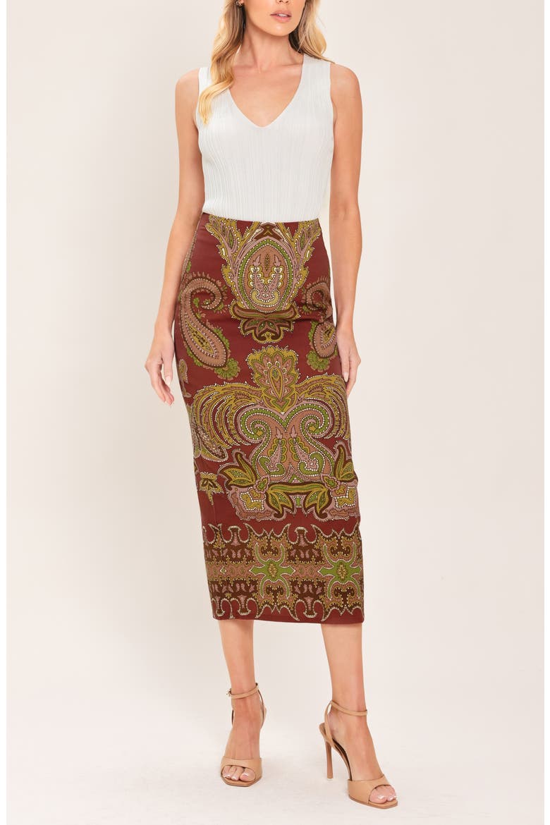 Paisley Print Pencil Skirt, Alternate, color, MAROON