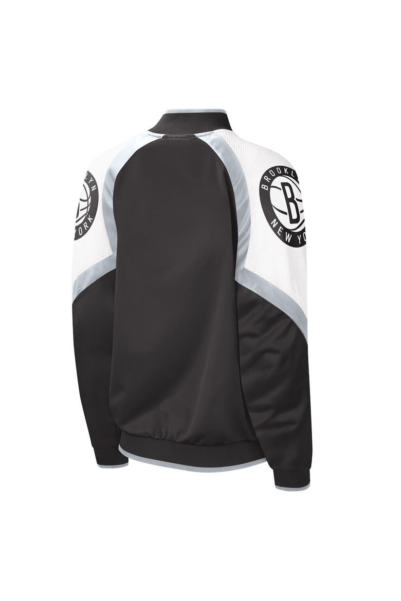 Women's Starter Black/Silver Brooklyn Nets Fan Girl Satin Raglan Full-Zip Jacket, Alternate, color, Black