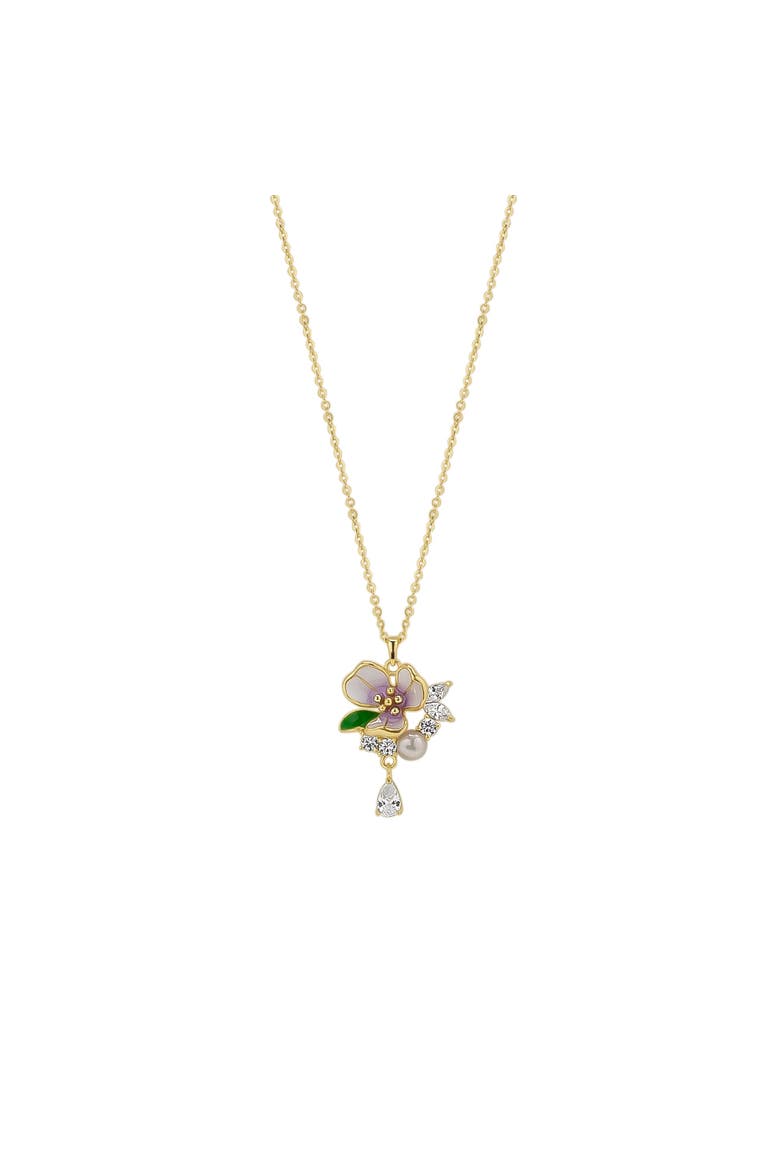 Pansy Violet Floral Necklace in Sterling Silver, Main, color, Gold
