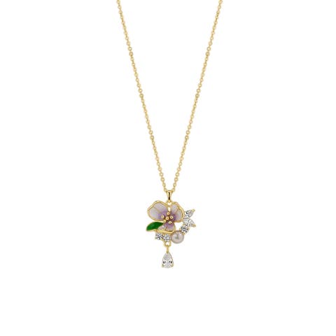 Pansy Violet Floral Necklace in Sterling Silver